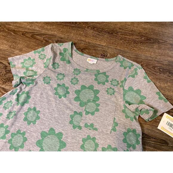 NWT LuLaRoe Carly 1 Pocket T-shirt Dress Grey With Green Flowers XS - Picture 7 of 9